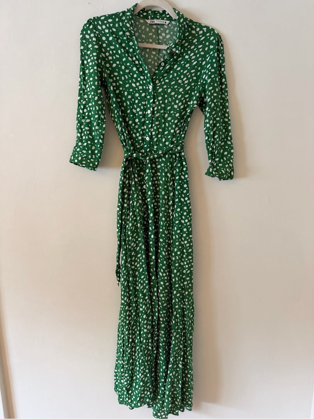 Zara Green Polka-Dot Button-Front Maxi Dress